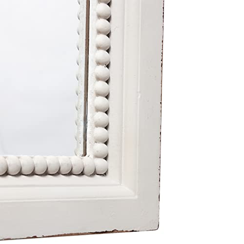 Boho White Mirrors For Wall Decor Living Room 24" X 16", Hanging Rustic Wooden Bedroom Mirror With Beaded Detailing, Vintage Rectangular Bathroom Vanity Mirror, Farmhouse Wall Mirror For Entryway #TOP7