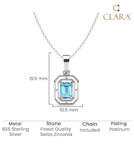 Image of Clara 925 Silver Blue Solitaire Men Pendant Necklace Gift for Men & Boys | Available With or Without Chain | Platinum Plated | Swiss Zirconia