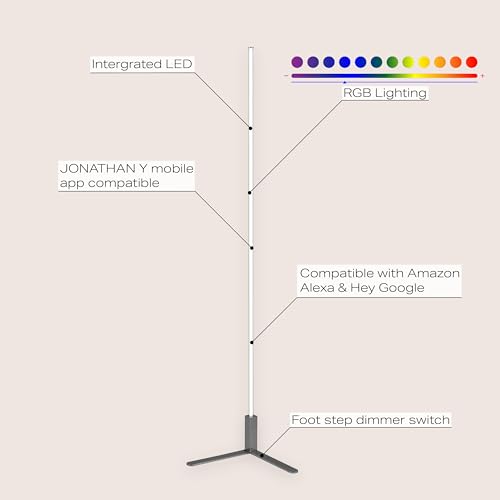 JONATHAN Y 60.5" Chrome Modern Integrated LED Post Floor Lamp, Dimmable RGB Smart App Control, Minimalist Metal Corner Standing Lamp for Living Room Bedroom (JYL7126B) by JONATHAN Y - Image 2