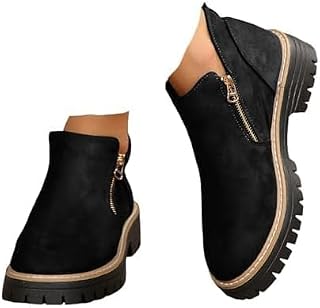 Women Casual Ankle Boots Platforms Vinatge Suede Leather Chunky Block Heels Side Zip Round Toe Leopard Print Buckle Strap Booties Trendy Waterproof Comfort Dress Non Slip Walking Office Slip on Shoes