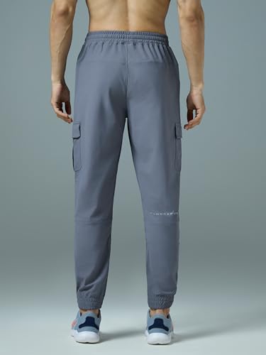 Image of TECHNOSPORT Men's Solid Slim Fit Sports Cargo Joggers DURACOOL+ Quick Dry Breathable Moisture Wicking Stretch Gym Track Pants Running Training Fitness Activewear