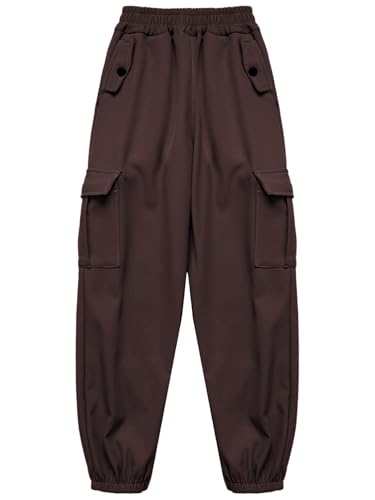 Girls Boys Fall Winter Warm Cargo Pants Kids Fleece-Lined Elastic Waist Joggers with Multi-Pockets4