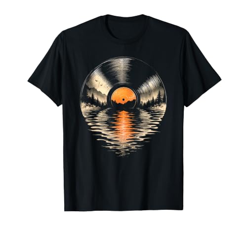 Image of Vinyl Record Player Vinyl Mountains Hikers DJ Retro T-Shirt