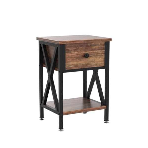 Vecelo nightstands set of 2 modern bedside end tables night stands with drawer and storage shelf for living room bedroom industrial metal frame  urban country home decor