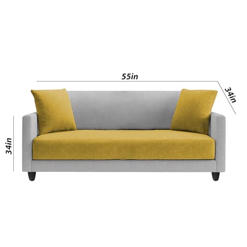 Image of Casaliving Dominic 2 Seater Sofa Set for Living Room (Yellow Grey Fabric) Premium Fabric Sofa