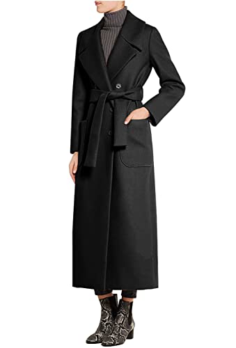 CHARTOU Women's Elegant Lapel Collar Double Breasted Regular Wool Blend Overcoat Coat Belt
