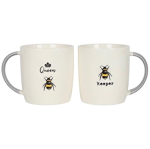Jones DP_41538 Mug Set | Queen Bee Keeper | H9cm x W11cm x D11cm | Pack of 2 Cream
