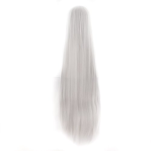 Image of MapofBeauty 40 Inch Oblique Bangs Anime Long Straight Wig, Silver Gray