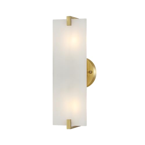 Image of Modern Gold Wall Sconce 2-Lights Mid Century Bathroom Vanity Wall Light Frosted White Acrylic Glass Shade Industrial Pole Wall Mount Lighting Fixture