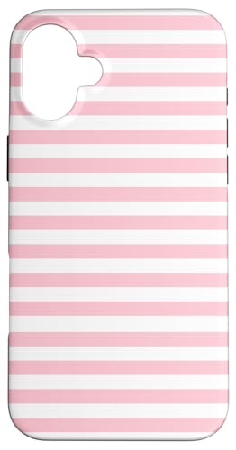 White and Pink Stripes Geometric Horizontal Lines Pattern X}zP[X iPhone 16 Plus p