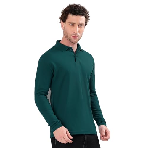 Image of Men's Full Sleeve Collared Soild Color Casual Regular Fit T-Shirt
