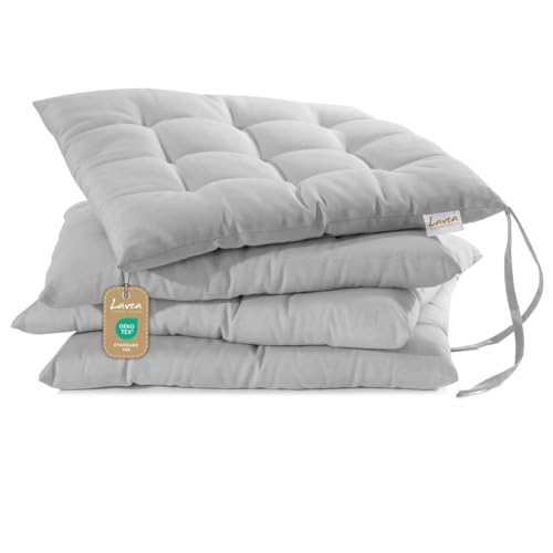 Lavea® Coussins de Chaise 40x40 cm – Lot de 4 avec Attaches – Confortables et lavables pour intérieur, extérieur - pour Jardin, Balcon, terrasse et...