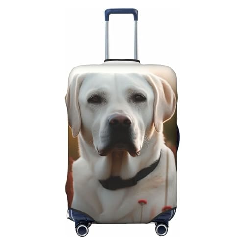 QSMBNET Travel Luggage Cover White Labrador Spandex Suitcase Protector Washable Baggage Covers Fashion Elastic Scratch-Resistant Luggage Cover Protector Fits 18-32 Inch Luggage