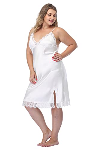 Women Plus Size Lingerie Sexy Satin Nightgown Silk Lace Chemise Full Slip Sleepwear Soft Loungewear V Neck Negligee #TOP5
