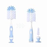 MADMOM 2-in-1 Baby Bottle Brush & Teat Brush with Suction Cup Stand – Soft Bristles, Non-Scratch Cleaning, BPA-Free, Durable Cleaning for Baby Feeding Bottles & Nipples | Blue