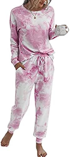 PRETTYGARDEN Women's Tie Dye Two Piece Pajamas Set Casual Long Sleeve Sweatshirt with Long Pants Loungewear (Pink,Small)