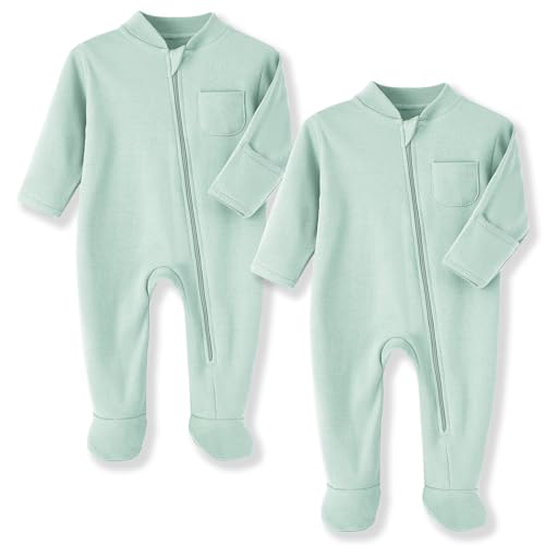 Image of Eleven's Kingdom Baby Kids Sleep and Play,Baby Cotton Pajamas with Mitten Cuffs, 2 Way Zipper Footed Sleeper 0-12 Month