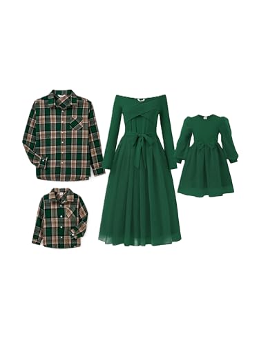 PATPAT Family Matching Outfits Fall Winter Long Sleeve Daddy and Me Plaid Shirt Mommy & Son Dresses...
