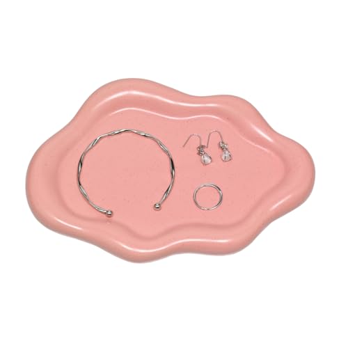 YoHyien Bandeja Joyas en Forma de Nube, Bandeja para Joyas de Cerámica, Cuenco Decorativo Llaves, Bandeja para Cosméticos, Perfume, Bandeja para Anillos, Collares, Pulseras (Rosa)