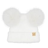 C.C Baby Pom Pom Multicolored Beanie for Boys Girls- Comfortable Soft Warm Infant Baby Knit Skully Hat (US, Age, 0 Months, 6 Months, Chenille Ivory)