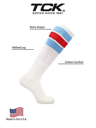 Image of TCK Retro Tube Socks with Stripes for Men & Women - 3 Stripe, 70's 80's Deadlift Socks