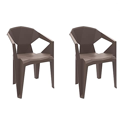 GARBAR DELTA Set 2 Silla Con Brazos Exterior | jardín, terraza, balcón, picnic, camping, catering, eventos, reuniones | diseño, ligero, apilable | Chocolate