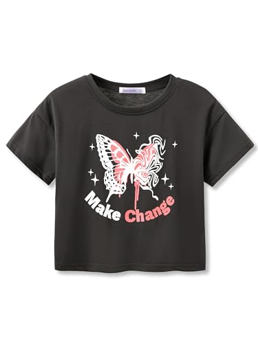 Image of Stylish Graffiti /Butterfly /Tropical Crop Top for Little & Big Girls - Cool Summer T-Shirt Clothes Size 6-18