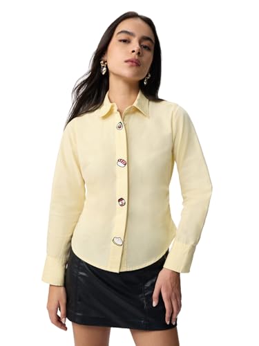Boutonnière femmes en coton brodé jaune clair ajusté The Souled Store
