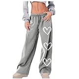 Womens Wide Leg Sweatpants Jogging High Waisted Baggy Pants Fashion Drawstring Athletic Lounge Joggers with Pockets Gray