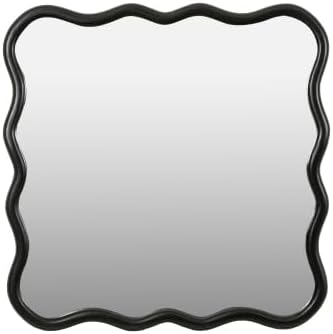 Solid Wood Wavy Square Mirror-Black 36" x 36" Modern Mirror Wall Decor for Bathroom, Bedroom, Living Room, Dining Room, Cloakroom, Entryway