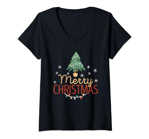 Merry Christmas Funny Winter Xmas Santa Claus Elfe Christian T-Shirt avec Col en V