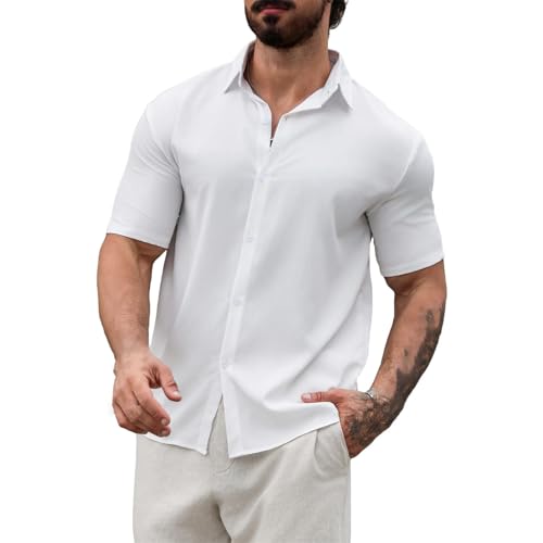 Chemise boutonnée à manches courtes classique noir et blanc finitions premium