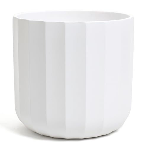 Vimin Box Elegante Terrakotta-Vase | Weiß matt mit Facettierung | D.13,5 cm, H.13 cm | Dekorativer Topf für Innen und Außen | für Pflanzen, Blumen und Bonsai | klassisch und modern (weiß matt, Ø 18cm)