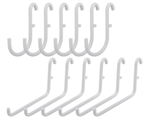 coiyie Pegboard Hooks Compatible with IKEA Skadis Pegboard 12 Pack Accessories (Include L Style x 6 and J Style x 6 Hooks) (White)