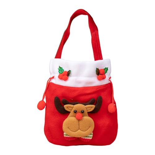 小さなクリスマスお菓子袋 - 取っ手付きキャラクターポーチ - 小さな クリスマス キャンディ 巾着 袋 - 幼稚園・教室・家庭・コミュニティ・学校・家族集会用