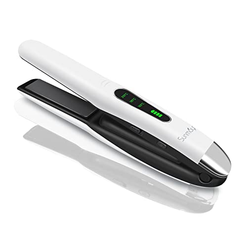 SUNMAY 2-in-1 Cordless Hair Straightener and Curler Cordless Travel Flat Iron Rechargeable Titanium Mini Portable Curling Iron with 5000mA Battery Anti-Scald 3-Level Adjust Temp Travel Size