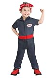 Fun Costumes Toddler Rosie The Riveter Costume | Jumpsuit with Headband and Diaper Access, 4T, Multicolor