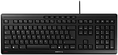 CHERRY STREAM KEYBOARD, British layout, QWERTY keyboard, wired keyboard, Blue Angel, GS approval, SX scissor mechanism, whisper-quiet keystroke, black