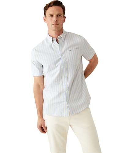 Image of Marks & Spencer Mens Striped Cotton Collared Neck Regular Fit Oxford Shirt