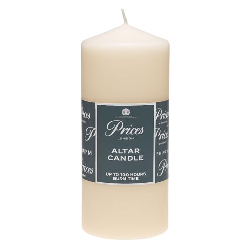 Price's 200mm x 80mm Altar Candle – Premium Wax Candle with Up to 100 Hours Burn Time – Smokeless & Non-Drip, Perfect for Weddings, Church Ceremonies, Home Use, Events & Classic Altar Decoration