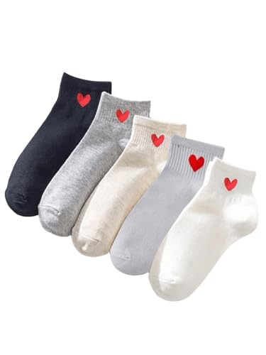 Image of WDIRARA Women's 5 Pack Set Love Heart Graphic Print Low Cut Socks Casual Ankle Crew Socks Multicolor 40-43