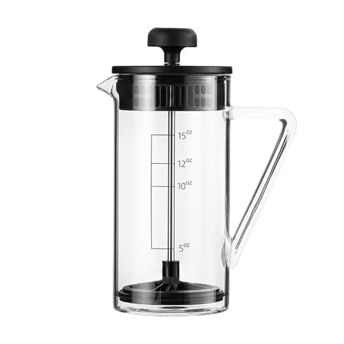 Pasdrucn Cafetera de cristal de 450 ml, tamaño pequeño, prensa francesa, cafetera con filtro, tetera y cafetera pequeña, para casa, viajes, camping (negro)