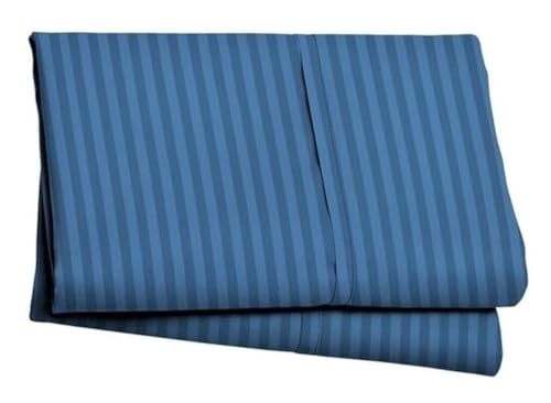 Image of Sofrito Bed Sheet Glace Cotton Striped - 300 TC - Queen (90 inchx108 inch) - with 2 Pillow Cover | Ideal for Hospitals, Clinics, Hostels, PGs, Hotels & Guest Houses | Bahama Blue