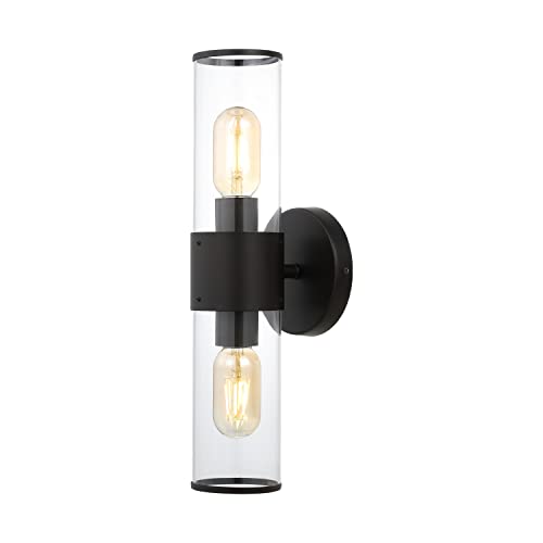 Image of JONATHAN Y 15.5 inch Oil Rubbed Bronze /Clear 2-Light Modern Iron LED Wall Sconce for Bathroom Vanity Kitchen Hallway, Clear Acrylic Shade, LED Bulbs Included (JYL9913C)