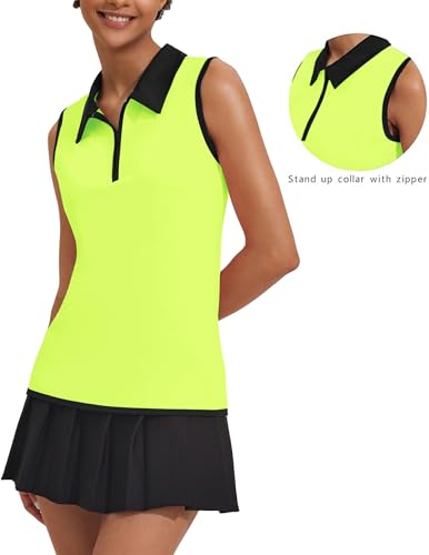 Image of COOrun Women's Golf Polo T Shirts Lightweight Moisture Wicking Sleeveless Shirt Quick Dry Zipper Tank Top