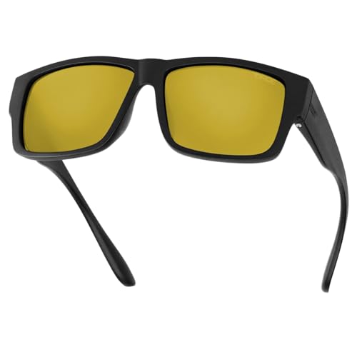 Image of TOROE Matte Black VALLEY Z87+ Polarized TR90 Sunglasses Anti-Glare Polycarbonate ANSI Safety Rated Glasses (Matte Black | Black Emblem | Gold)