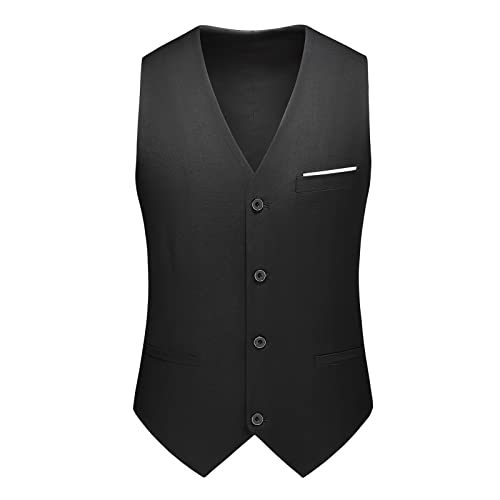 Mens Slim Fit Suits 3 Pieces One Button Solid Suit Blazers For Business Wedding Formal Prom Tuxedo Blazer Vest & Pant Set Black #TOP3