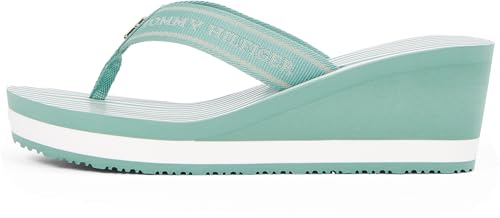Tommy Hilfiger Chanclas Mujer Stripes con cuña, Turquesa (Charming Green), 39