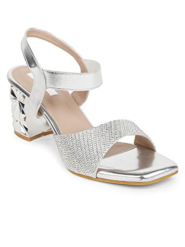 ELLE Womens Silver-Toned Block Heel Sandals (B0BQF7LK6W) Amazon Price History, Amazon Price Tracker