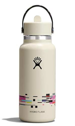 Image of Hydro Flask Water Bottle - Insulated Stainless Steel - Wide Mouth Flex Straw Lid, Non Spill, Leakproof and Refillable in 32 Oz Glitch White